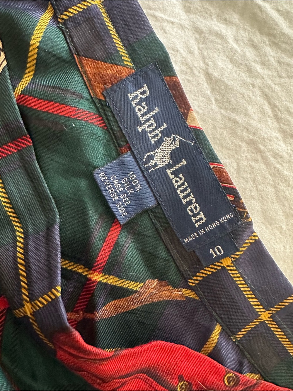 RARE 90’s Vintage Ralph Lauren Green Plaid Equestrian-Print Silk A-Line Skirt - Picture 3 of 8